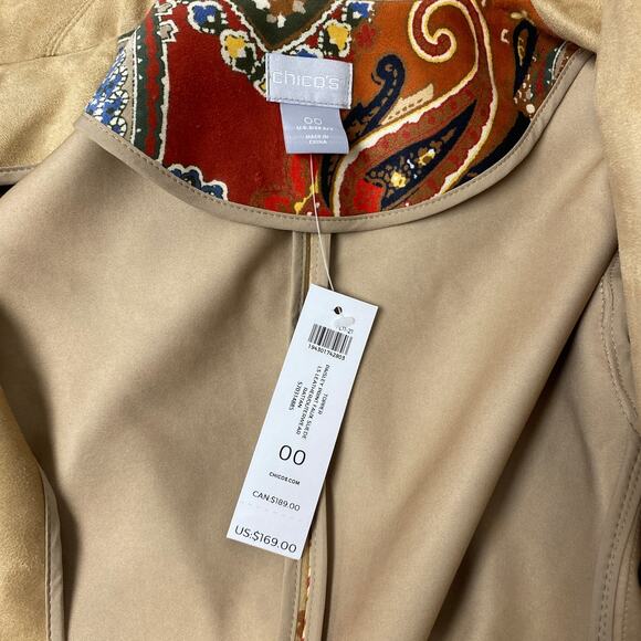 Chicos Womens Size 00 Topper Paisley Print Faux Suede Rattan Coat - Picture 6 of 9